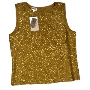 Neiman Marcus Silk Tank Top with Sequins. Size Small. Golden  mustard yellow.NWT
